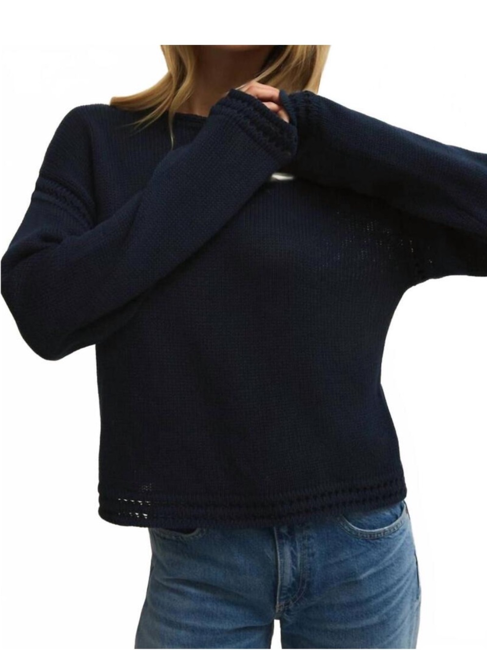 Z supply bellami sweater open knit pointelle crochet 100% cotton navy sz xs